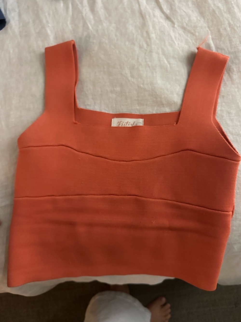 Listicle Square-Neck Bandage Crop Tank in Burnt Orange